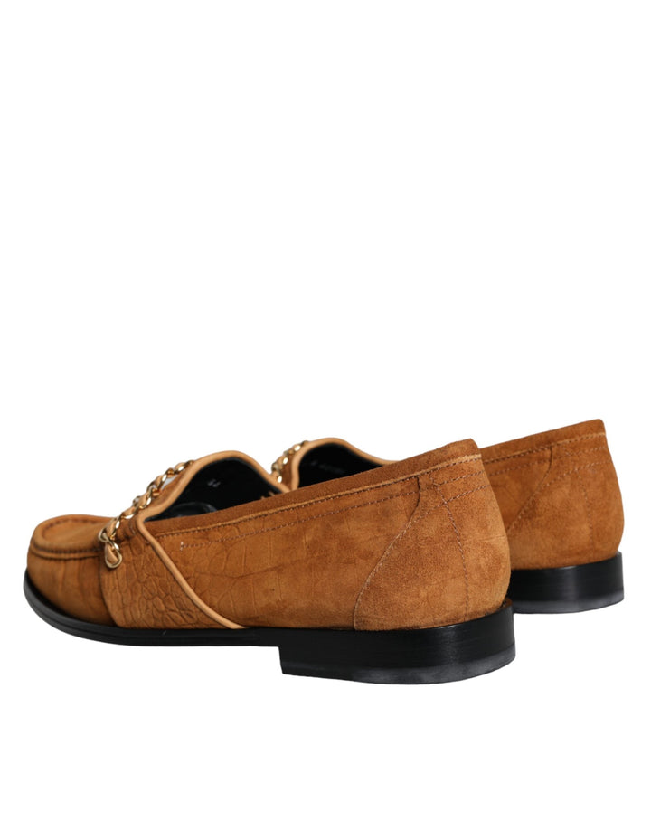 Men’s Dolce &amp; Gabbana Brown Velvet Leather Logo Mocassin Slip on Shoes