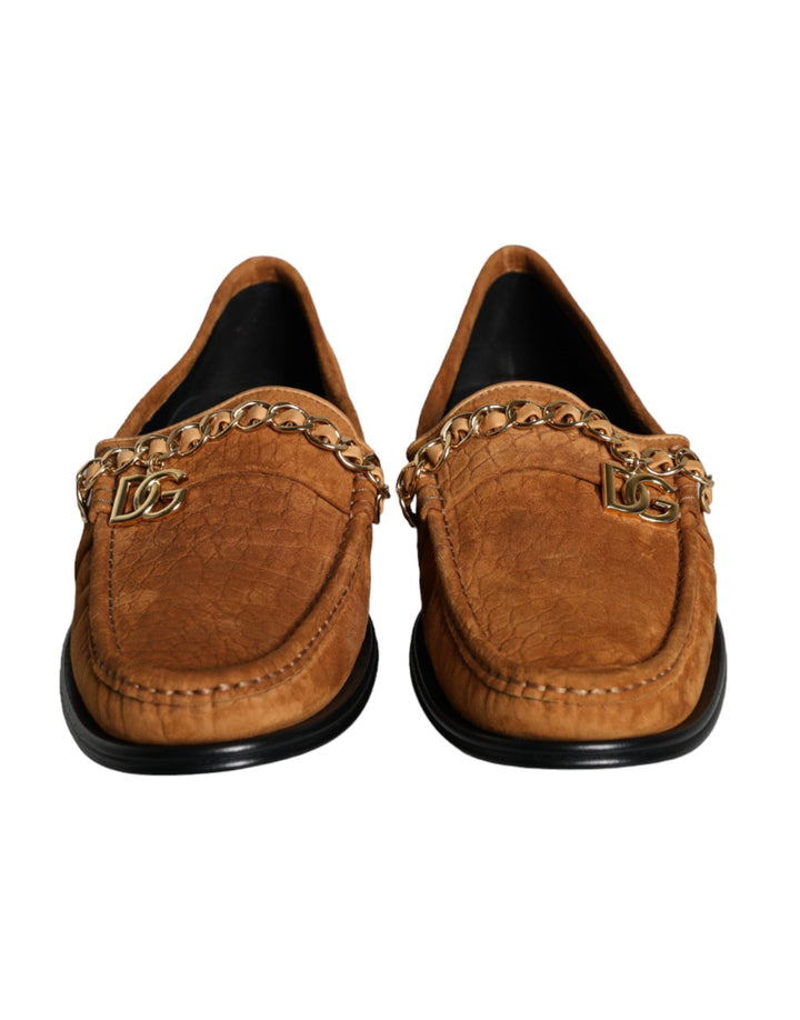 Men’s Dolce &amp; Gabbana Brown Velvet Leather Logo Mocassin Slip on Shoes
