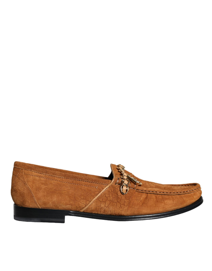 Men’s Dolce &amp; Gabbana Brown Velvet Leather Logo Mocassin Slip on Shoes