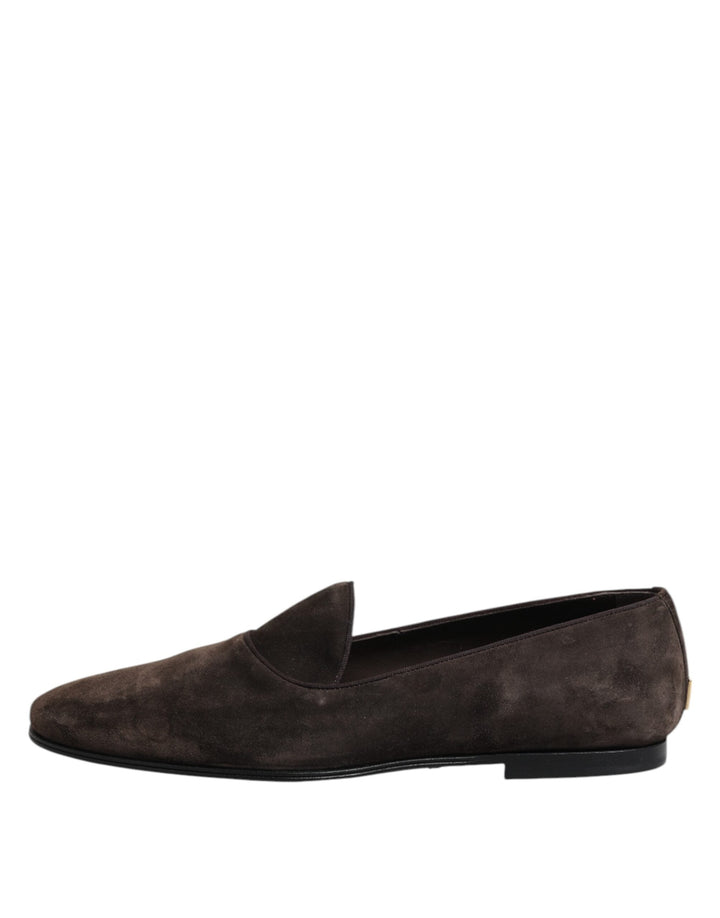 Men’s Dolce &amp; Gabbana Brown Velvet Leather Slip on Loafers Shoes