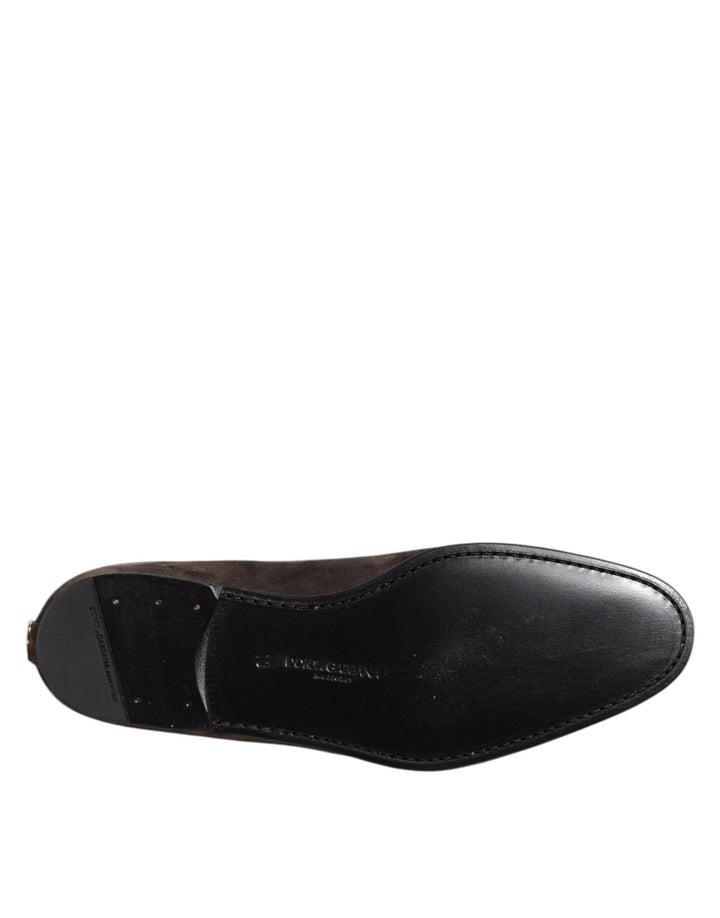 Men’s Dolce &amp; Gabbana Brown Velvet Leather Slip on Loafers Shoes