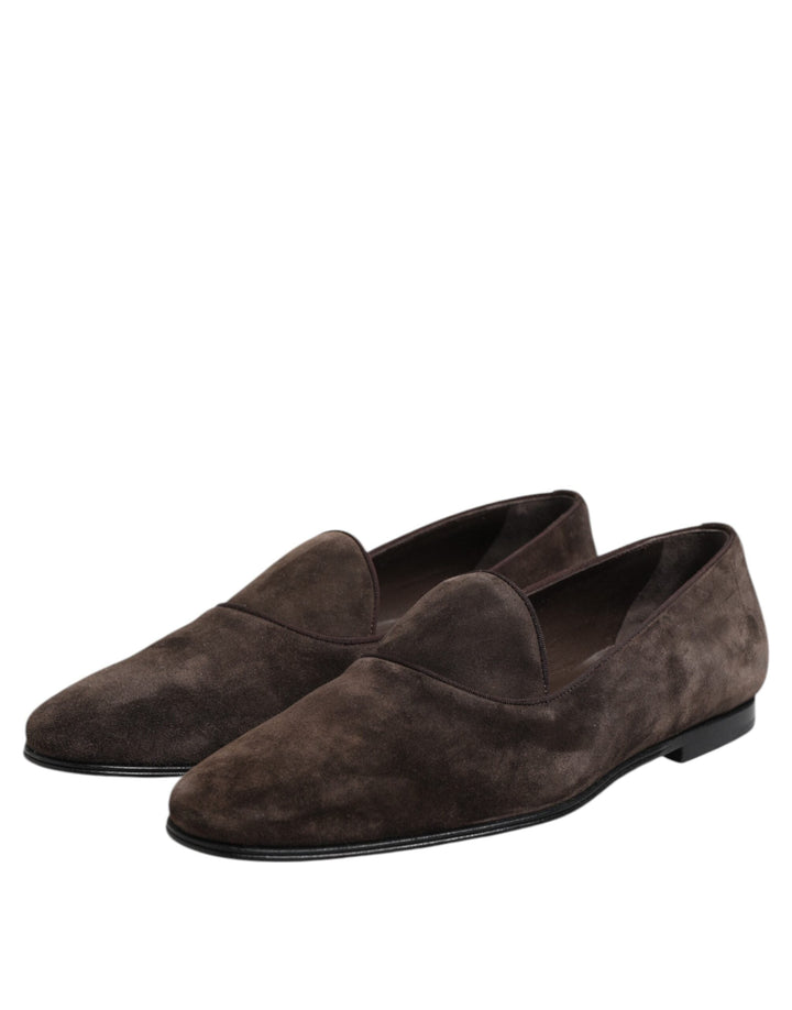 Men’s Dolce &amp; Gabbana Brown Velvet Leather Slip on Loafers Shoes