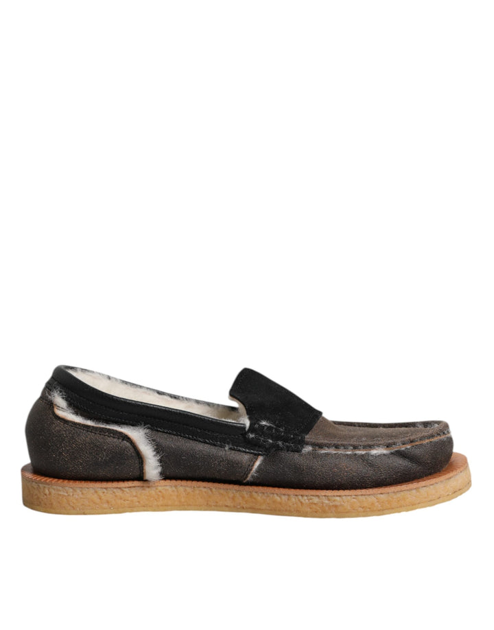 Men’s Dolce &amp; Gabbana Brown White Calfskin Leather Loafers Shoes
