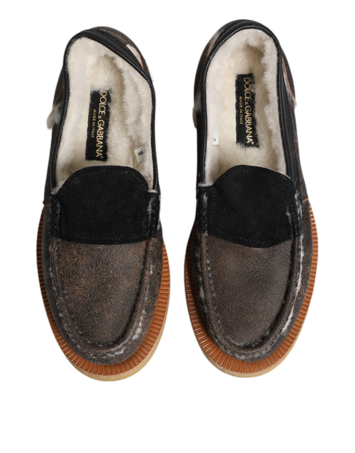 Men’s Dolce &amp; Gabbana Brown White Calfskin Leather Loafers Shoes