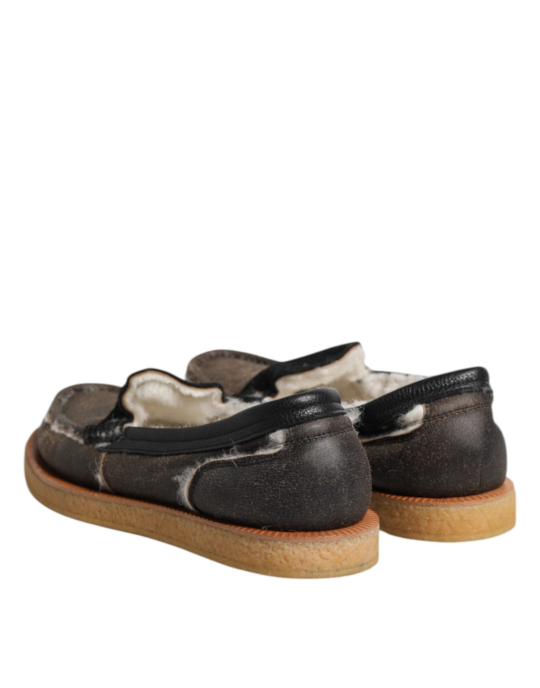 Men’s Dolce &amp; Gabbana Brown White Calfskin Leather Loafers Shoes