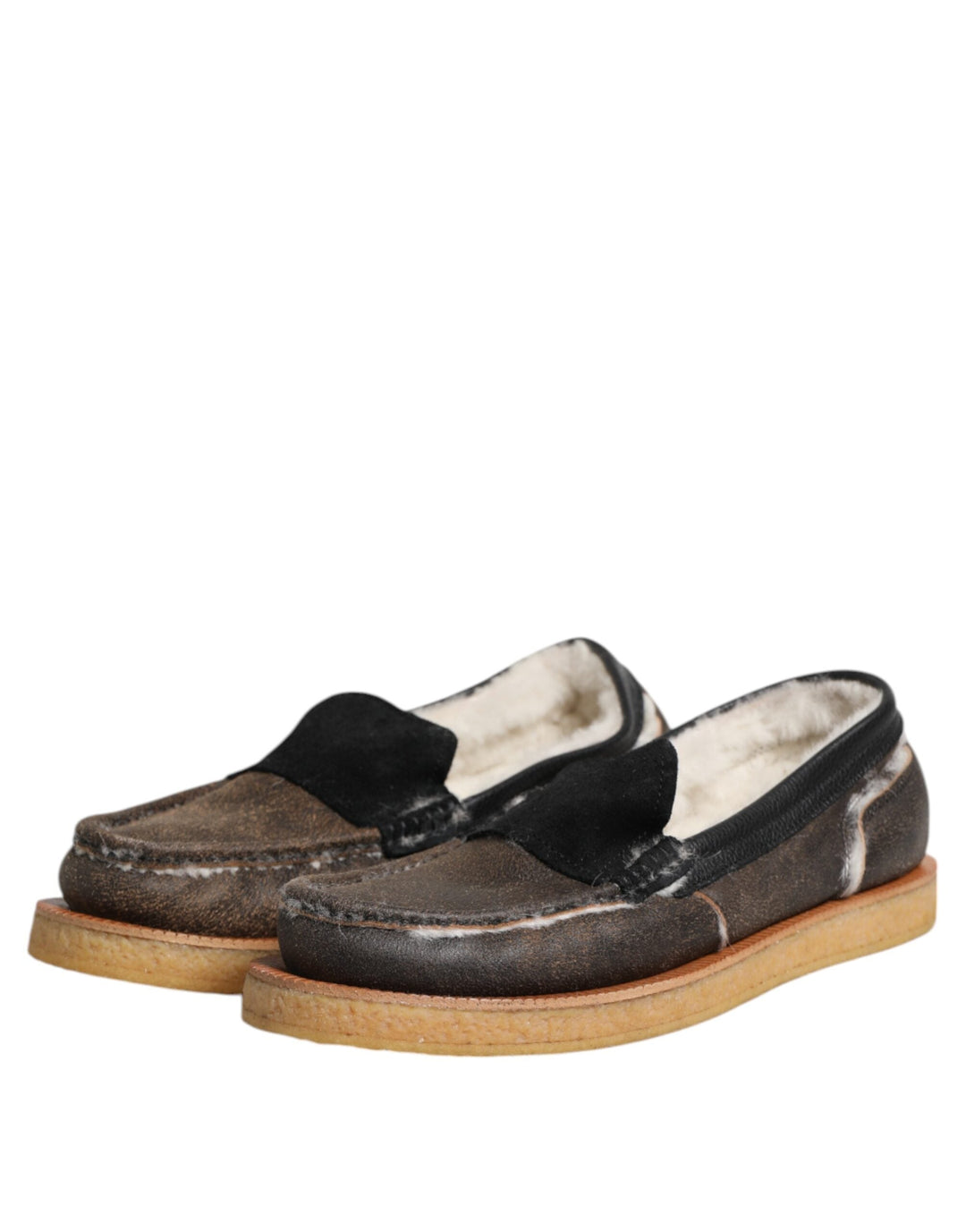 Men’s Dolce &amp; Gabbana Brown White Calfskin Leather Loafers Shoes