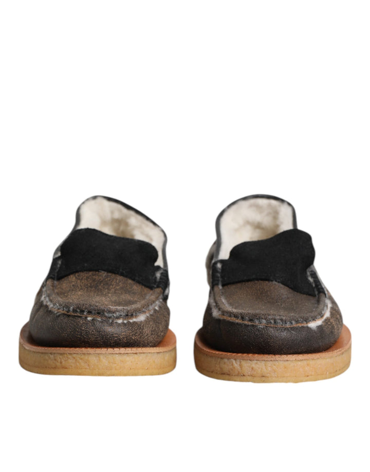 Men’s Dolce &amp; Gabbana Brown White Calfskin Leather Loafers Shoes