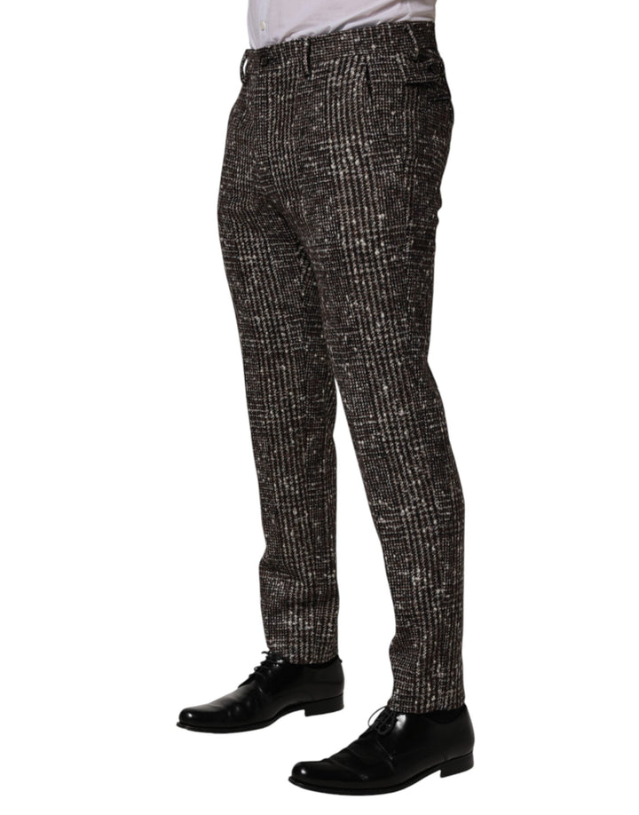 Men’s Dolce &amp; Gabbana Brown Wool Plaid Skinny Dress Trouser Pants