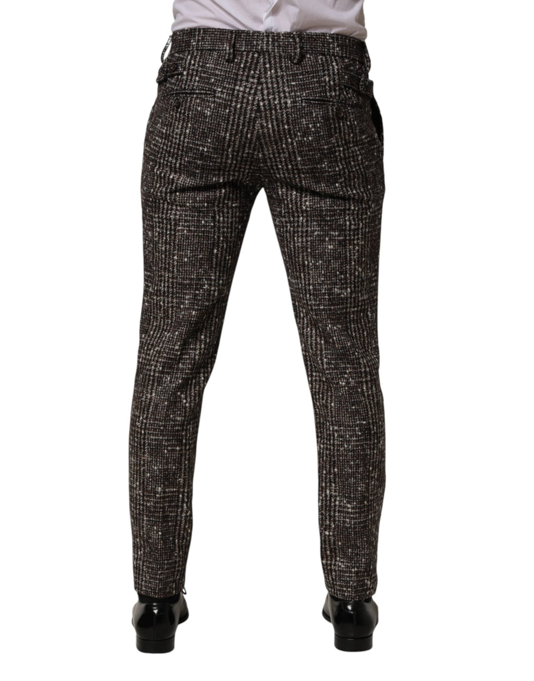Men’s Dolce &amp; Gabbana Brown Wool Plaid Skinny Dress Trouser Pants
