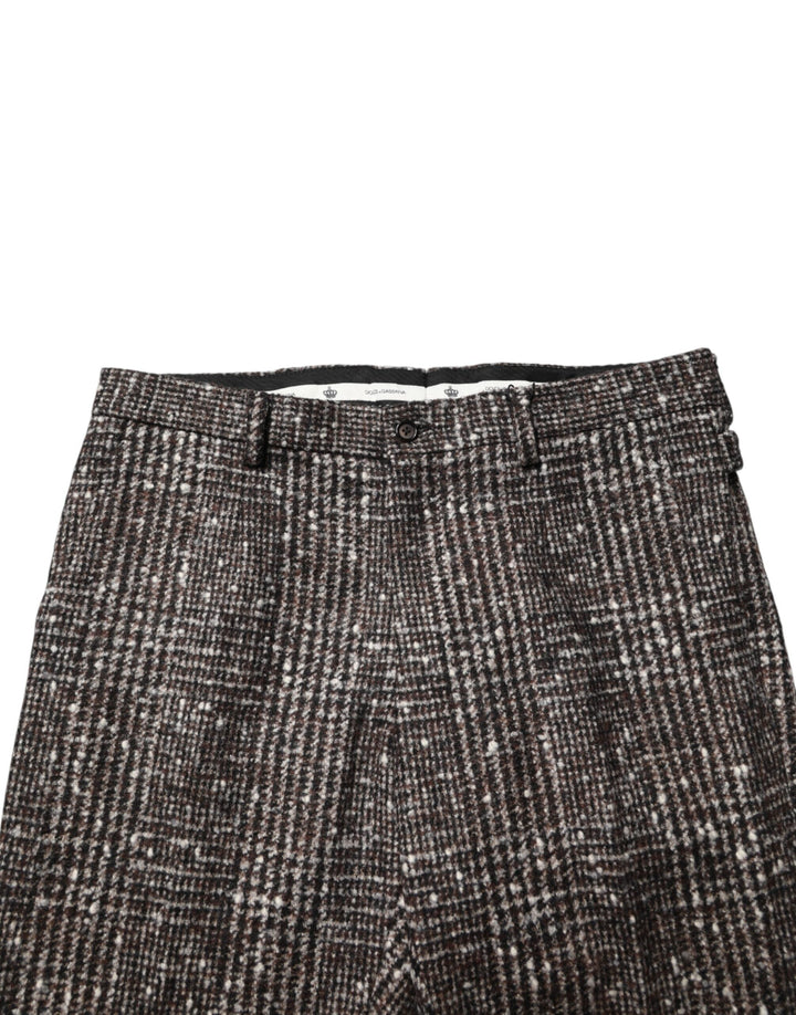 Men’s Dolce &amp; Gabbana Brown Wool Plaid Skinny Dress Trouser Pants