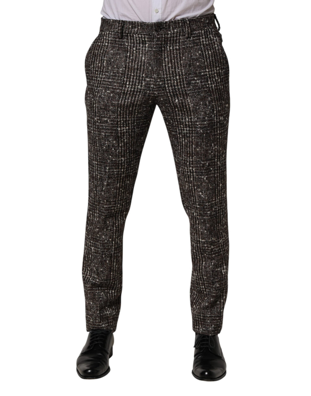 Men’s Dolce & Gabbana Brown Wool Plaid Skinny Dress Trouser Pants