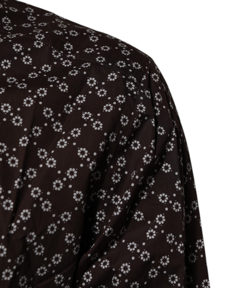 Men’s Dolce &amp; Gabbana Brownfloral Collared Gold Formal Dress Shirt