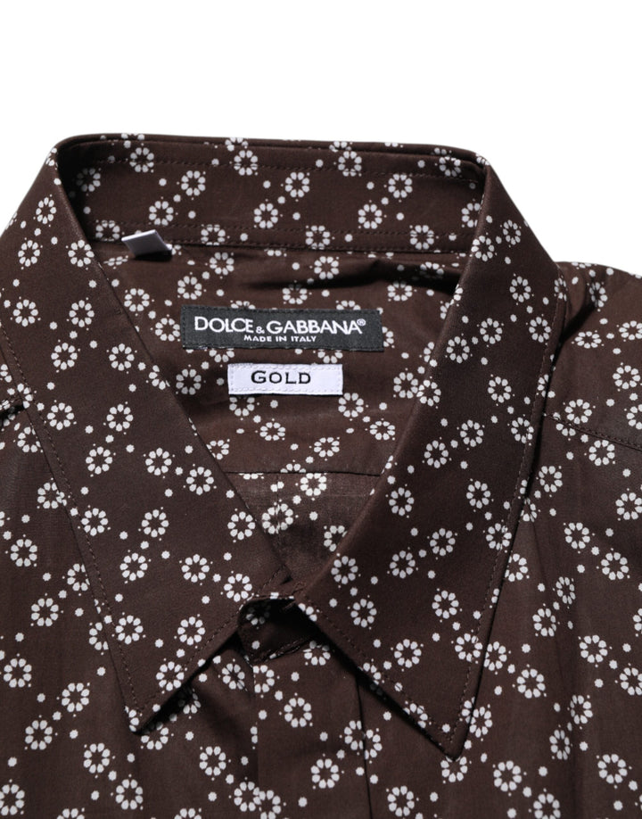 Men’s Dolce &amp; Gabbana Brownfloral Collared Gold Formal Dress Shirt