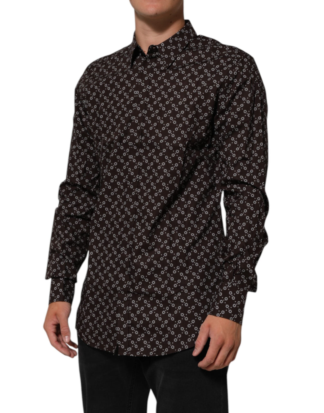 Men’s Dolce &amp; Gabbana Brownfloral Collared Gold Formal Dress Shirt