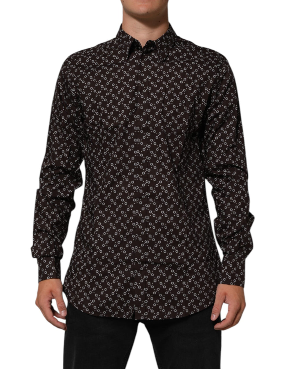 Men’s Dolce & Gabbana Brownfloral Collared Gold Formal Dress Shirt