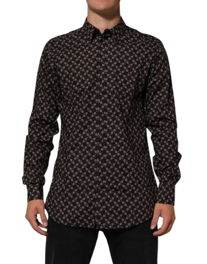 Men’s Dolce &amp; Gabbana Brownfloral Collared Gold Formal Dress Shirt