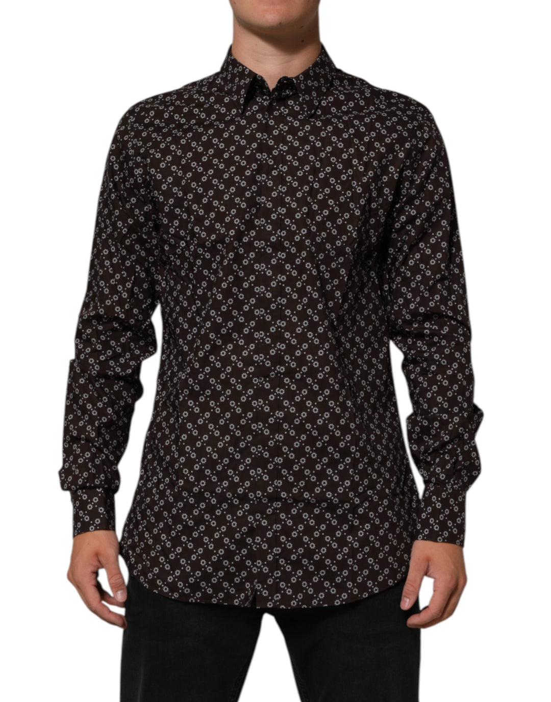 Men’s Dolce &amp; Gabbana Brownfloral Collared Gold Formal Dress Shirt