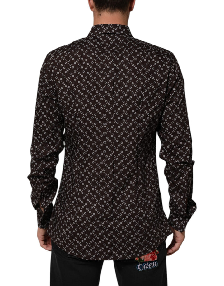 Men’s Dolce &amp; Gabbana Brownfloral Collared Gold Formal Dress Shirt