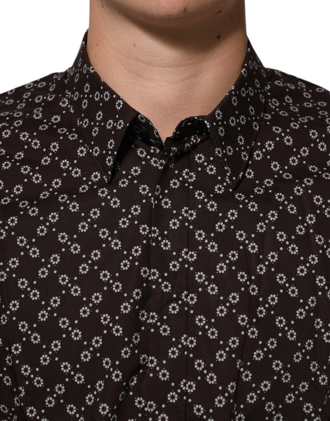 Men’s Dolce &amp; Gabbana Brownfloral Collared Gold Formal Dress Shirt