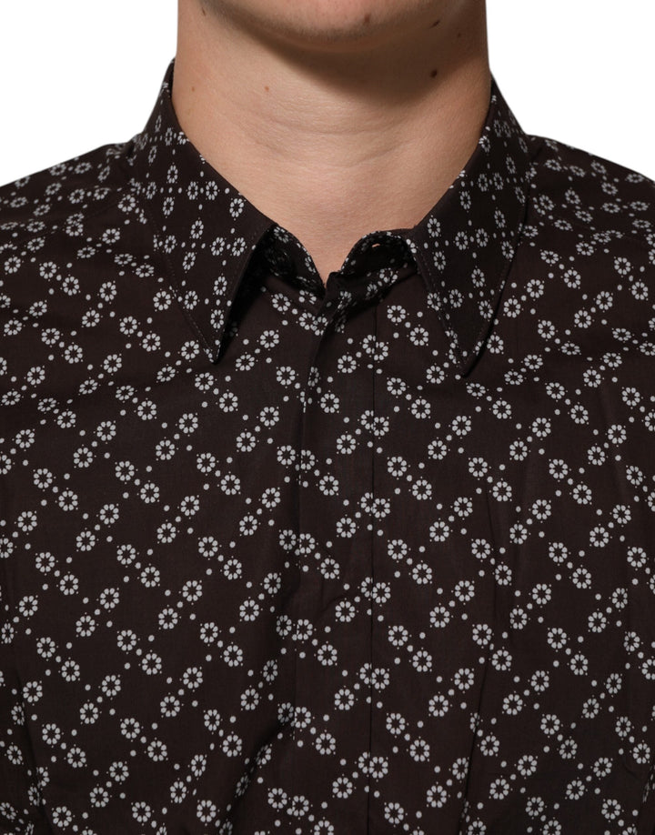 Men’s Dolce &amp; Gabbana Brownfloral Collared Gold Formal Dress Shirt