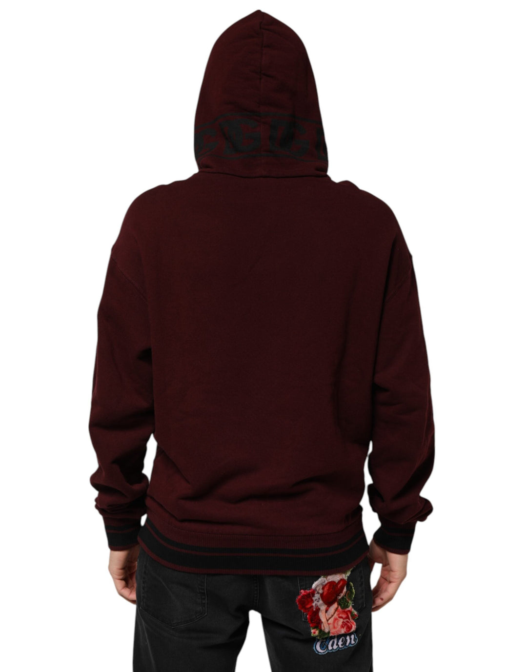 Men’s Dolce &amp; Gabbana Burgundy Cotton Plaid Lined Men Hoodie Sweater