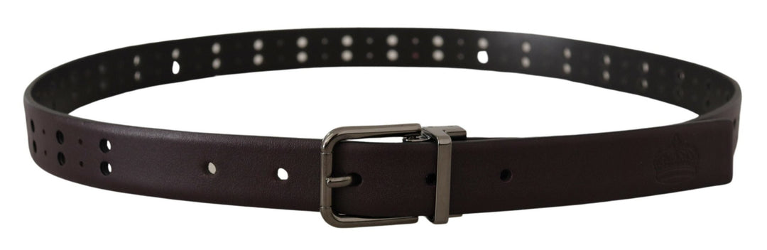 Dolce &amp; Gabbana Burgundy Leather Perforated Metal Buckle Belt