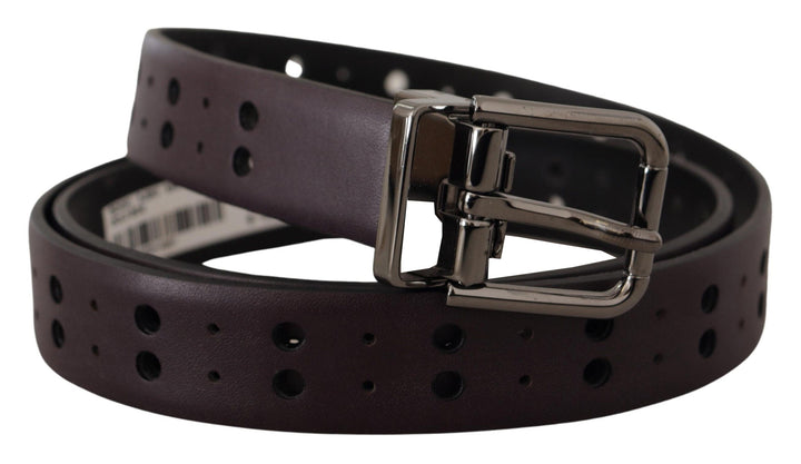 Dolce &amp; Gabbana Burgundy Leather Perforated Metal Buckle Belt