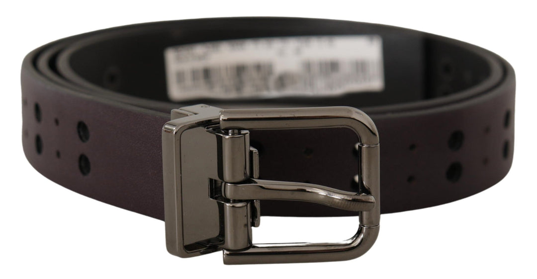 Dolce &amp; Gabbana Burgundy Leather Perforated Metal Buckle Belt