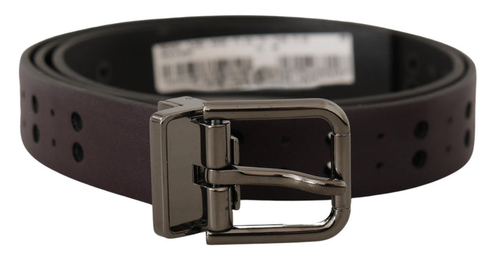 Dolce &amp; Gabbana Burgundy Leather Perforated Metal Buckle Belt