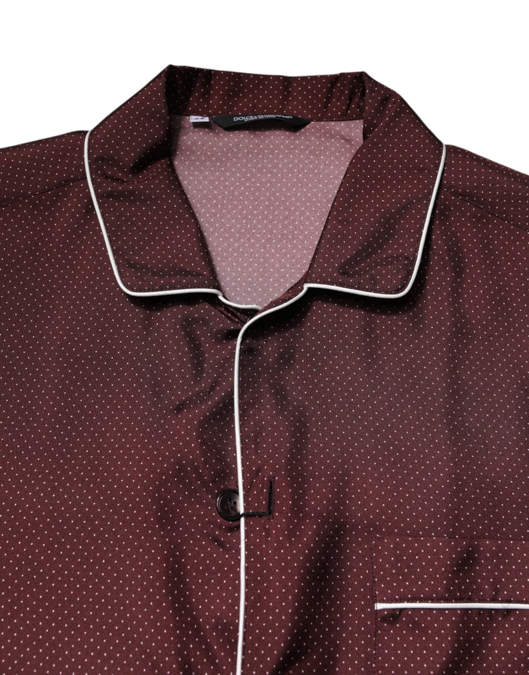 Dolce &amp; Gabbana Burgundy Silk Dotted Long Sleeves Shirt