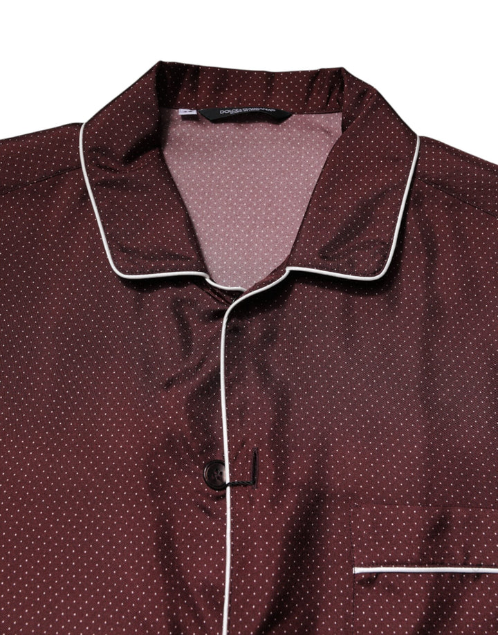 Dolce &amp; Gabbana Burgundy Silk Dotted Long Sleeves Shirt