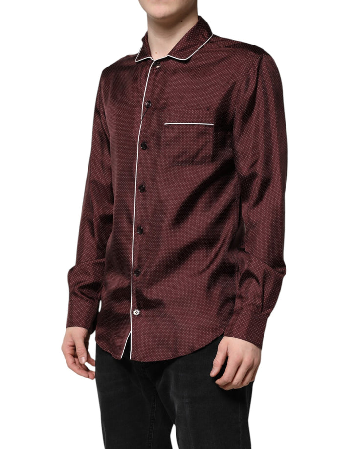 Dolce &amp; Gabbana Burgundy Silk Dotted Long Sleeves Shirt