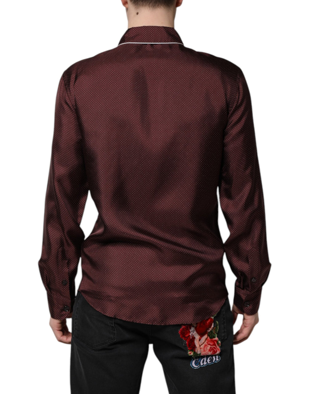 Dolce &amp; Gabbana Burgundy Silk Dotted Long Sleeves Shirt