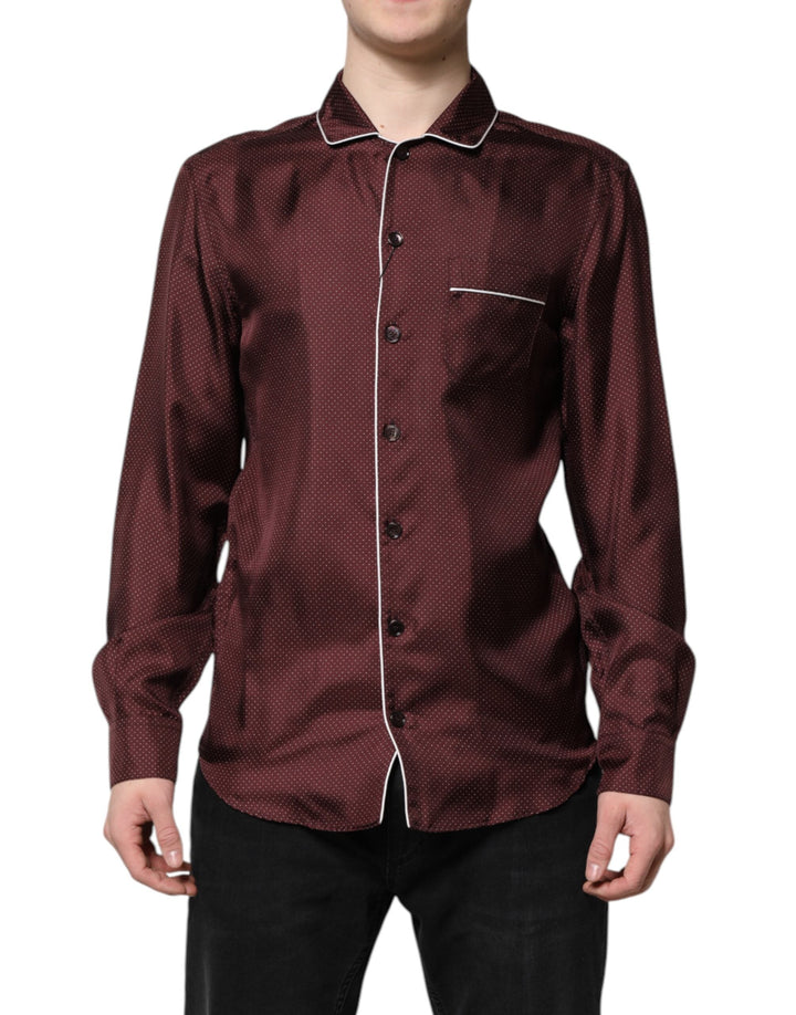 Dolce &amp; Gabbana Burgundy Silk Dotted Long Sleeves Shirt