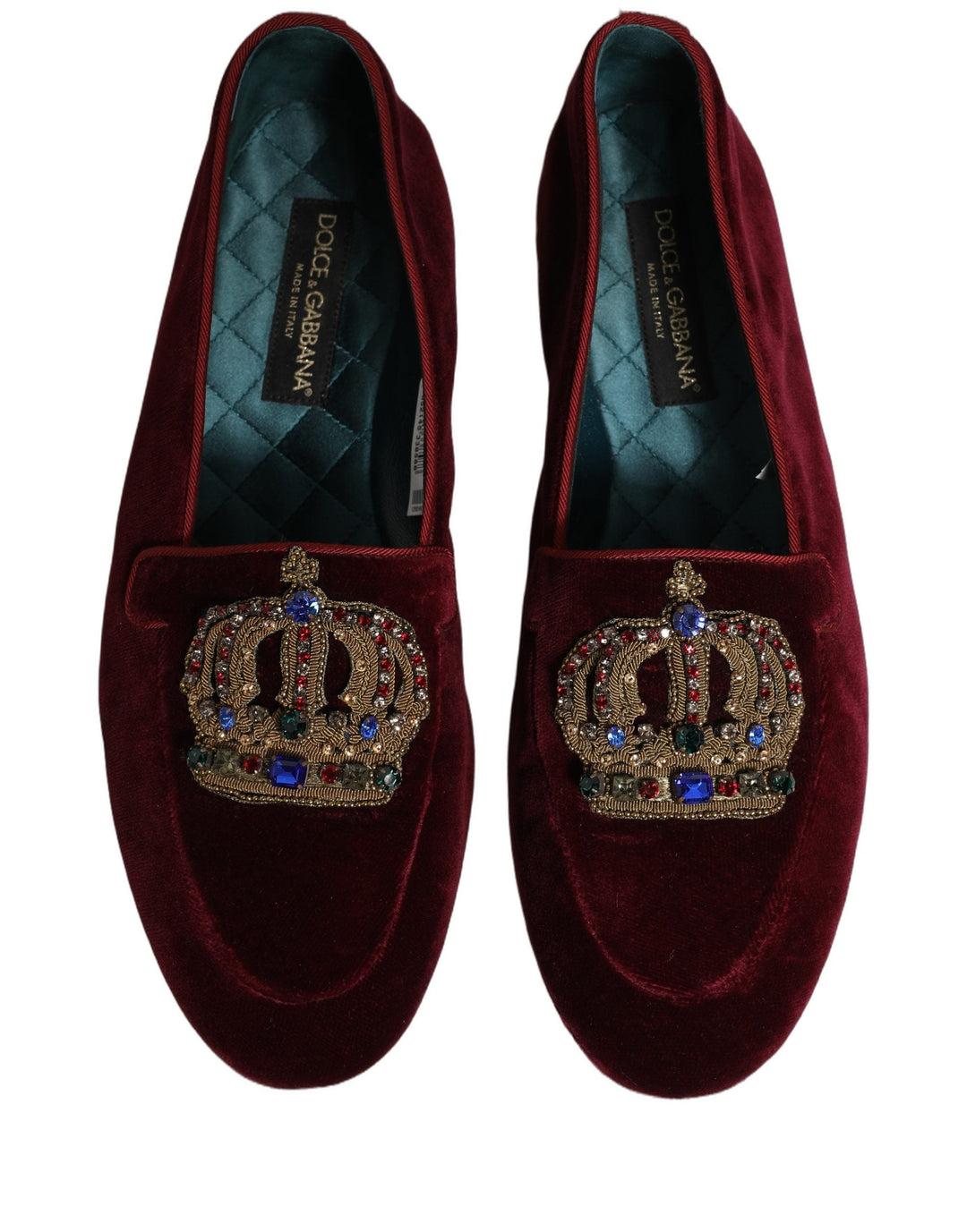 Men’s Dolce &amp; Gabbana Burgundy Velvet Crown Slip on Loafers Shoes