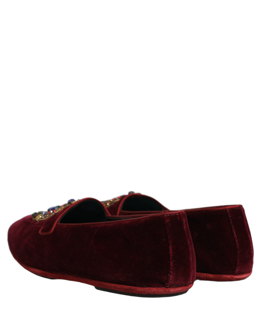 Men’s Dolce &amp; Gabbana Burgundy Velvet Crown Slip on Loafers Shoes