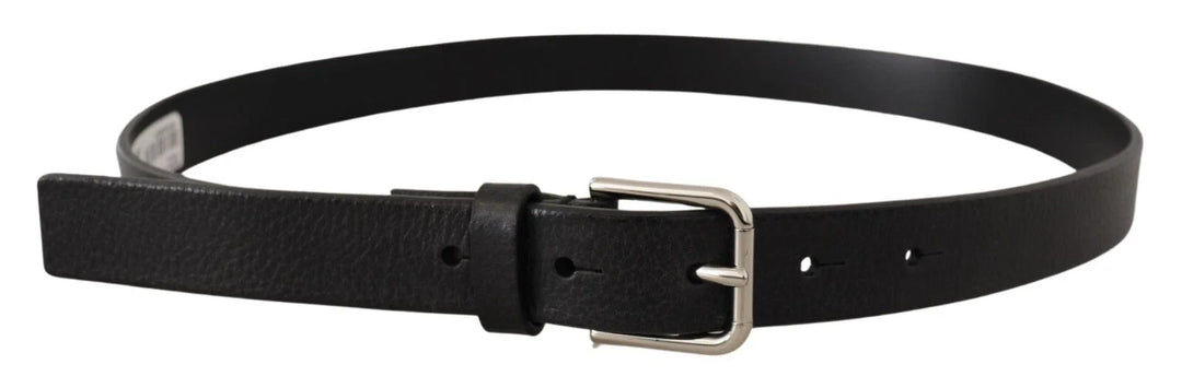 Dolce &amp; Gabbana Calf Leather Silver Tone Black Metal Buckle Belt