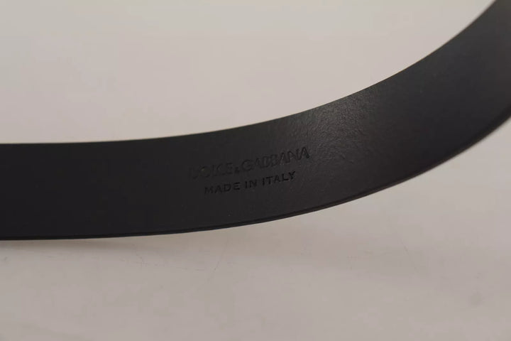 Dolce &amp; Gabbana Calf Leather Silver Tone Black Metal Buckle Belt