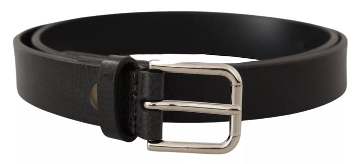 Dolce &amp; Gabbana Calf Leather Silver Tone Black Metal Buckle Belt