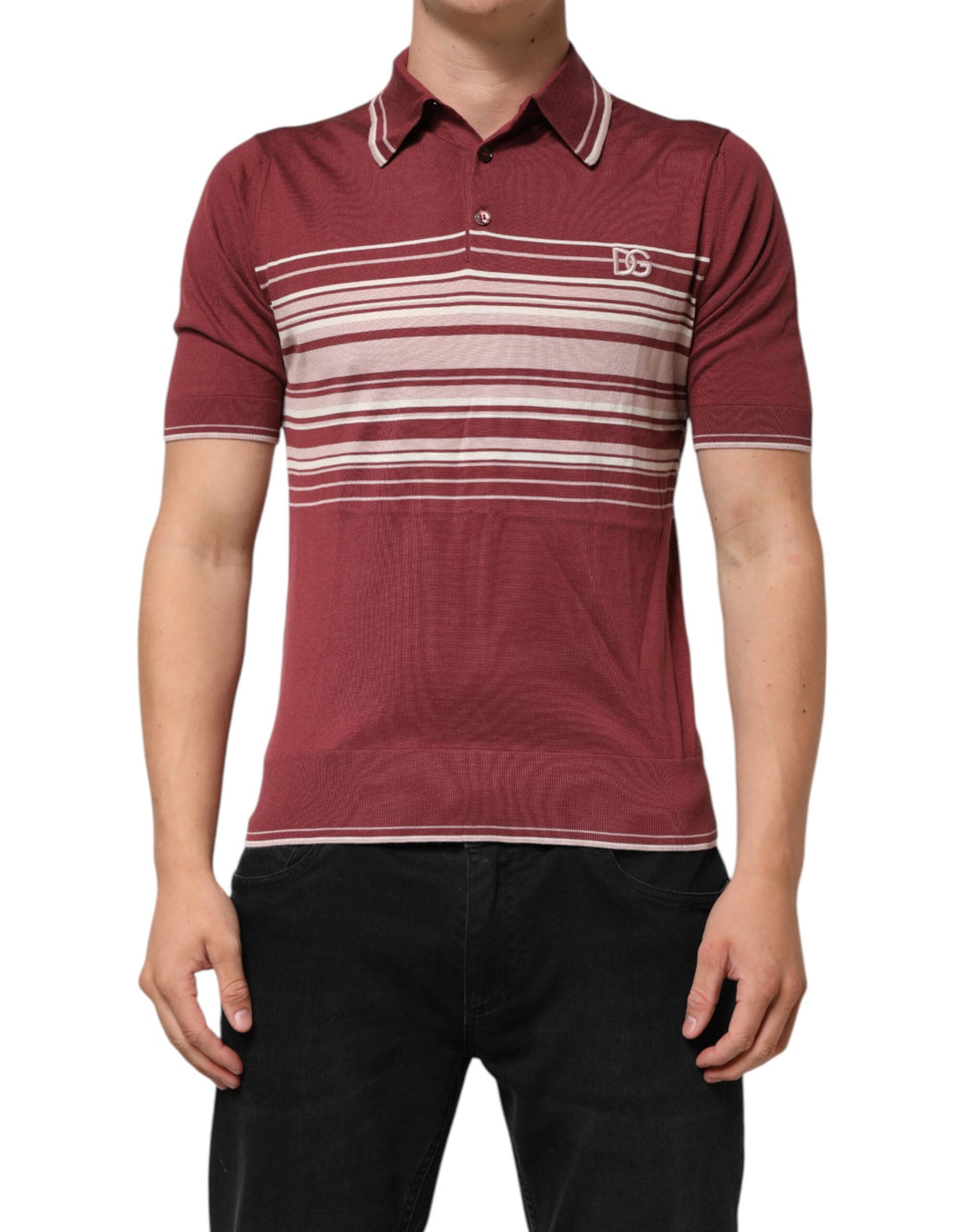 Dolce &amp; Gabbana Cotton Burgundy Striped Dg Logo Polo T-shirt