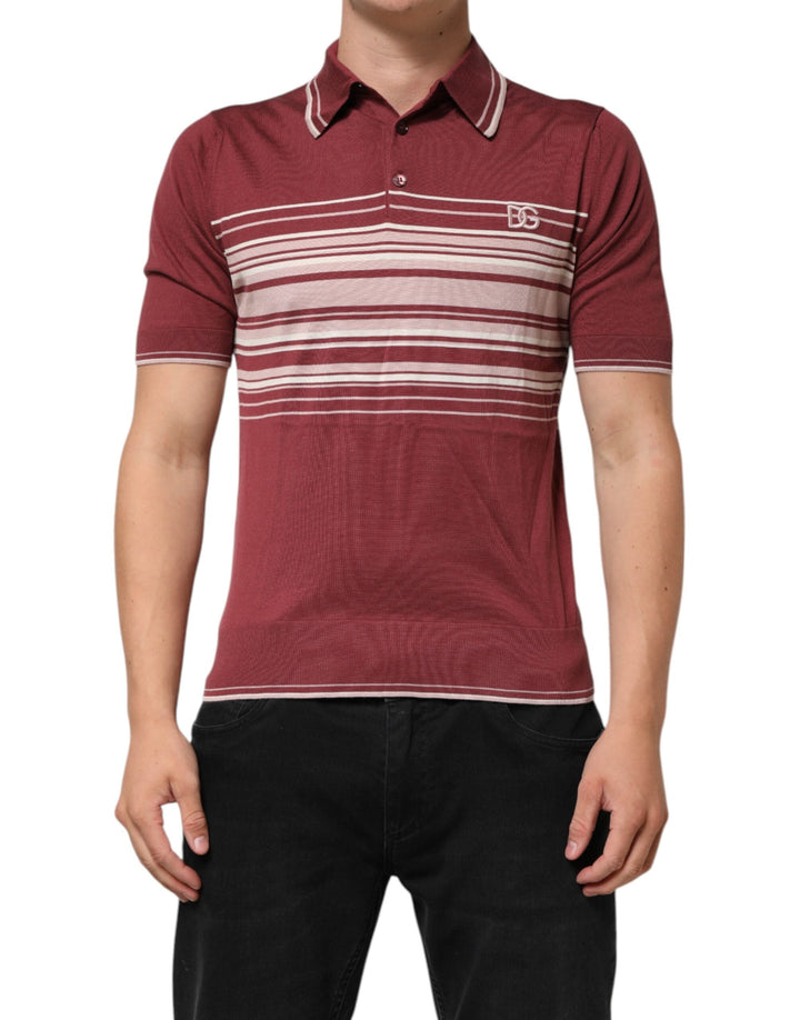 Dolce &amp; Gabbana Cotton Burgundy Striped Dg Logo Polo T-shirt