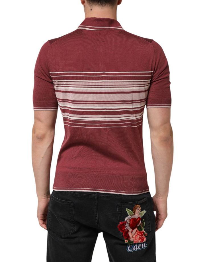 Dolce &amp; Gabbana Cotton Burgundy Striped Dg Logo Polo T-shirt