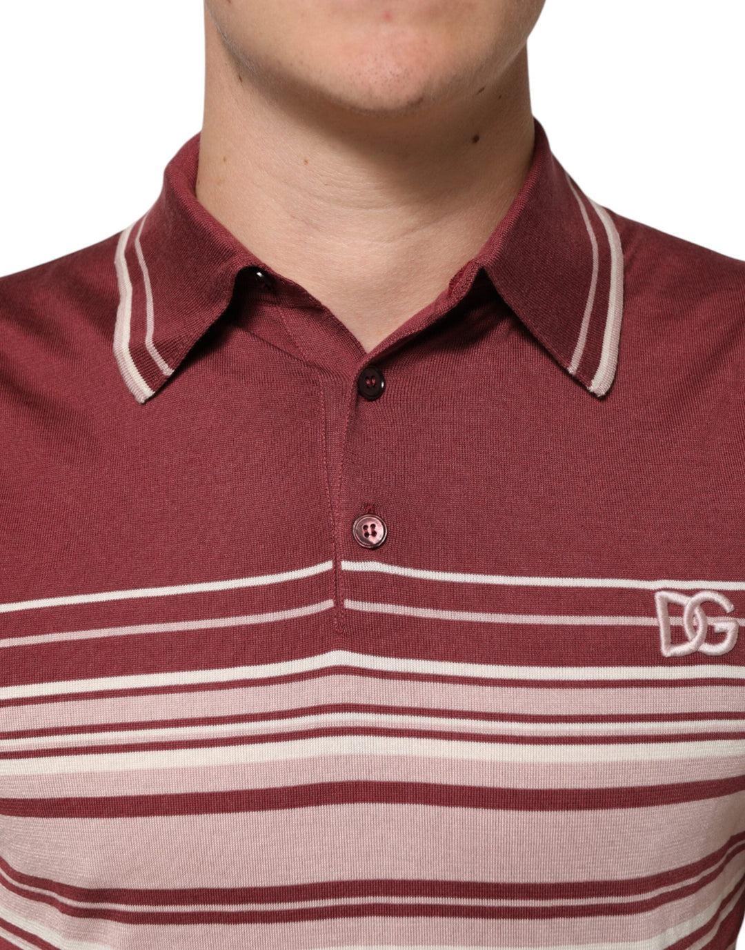 Dolce &amp; Gabbana Cotton Burgundy Striped Dg Logo Polo T-shirt