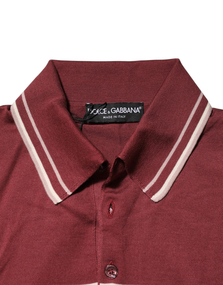 Dolce &amp; Gabbana Cotton Burgundy Striped Dg Logo Polo T-shirt
