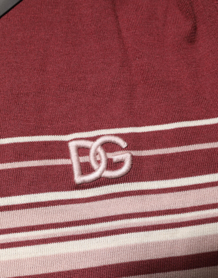 Dolce &amp; Gabbana Cotton Burgundy Striped Dg Logo Polo T-shirt
