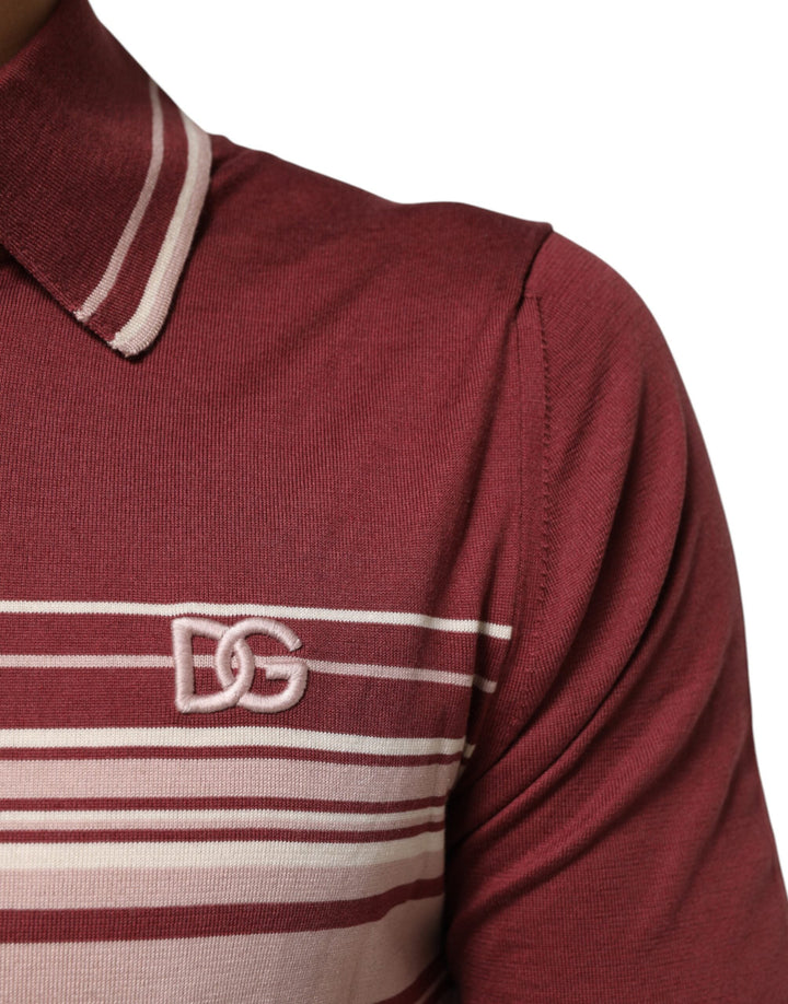 Dolce &amp; Gabbana Cotton Burgundy Striped Dg Logo Polo T-shirt