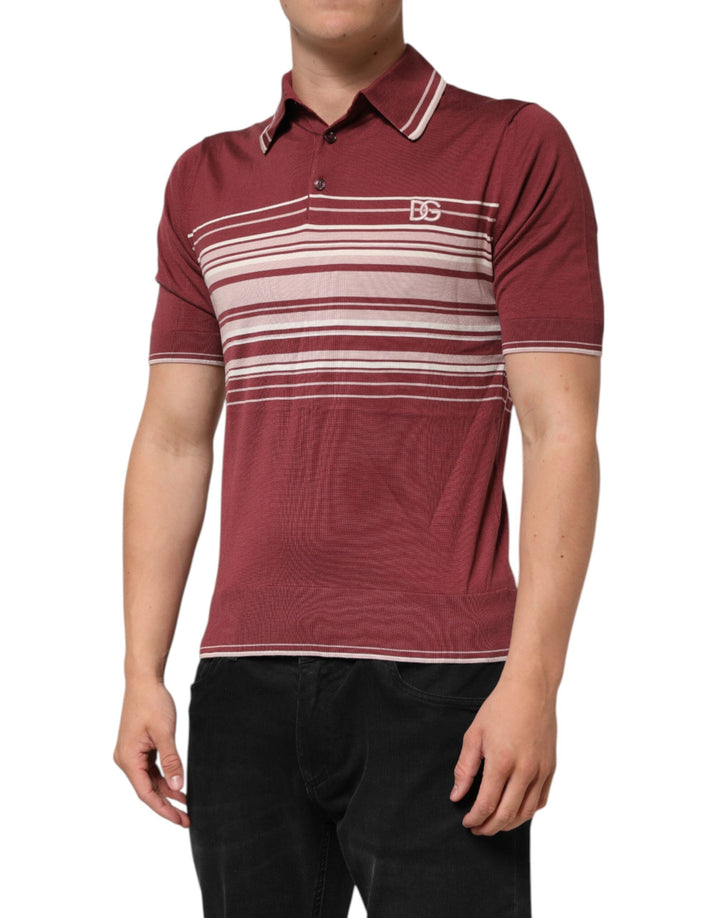 Dolce &amp; Gabbana Cotton Burgundy Striped Dg Logo Polo T-shirt