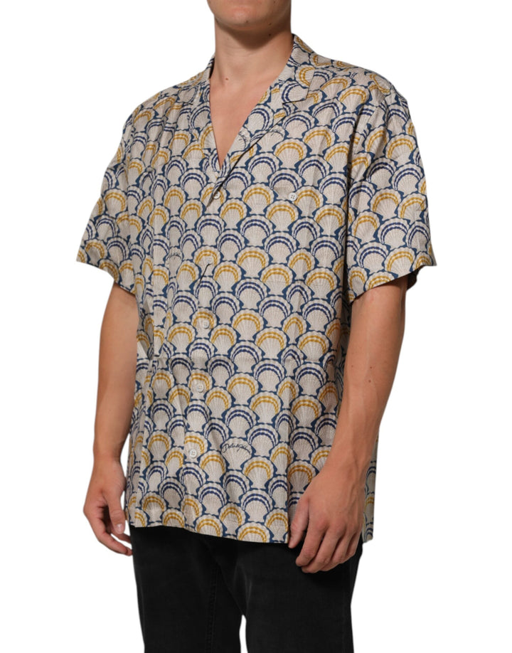 Dolce &amp; Gabbana Cream Cotton Silk Hawaii Scallop Shell Print Shirt