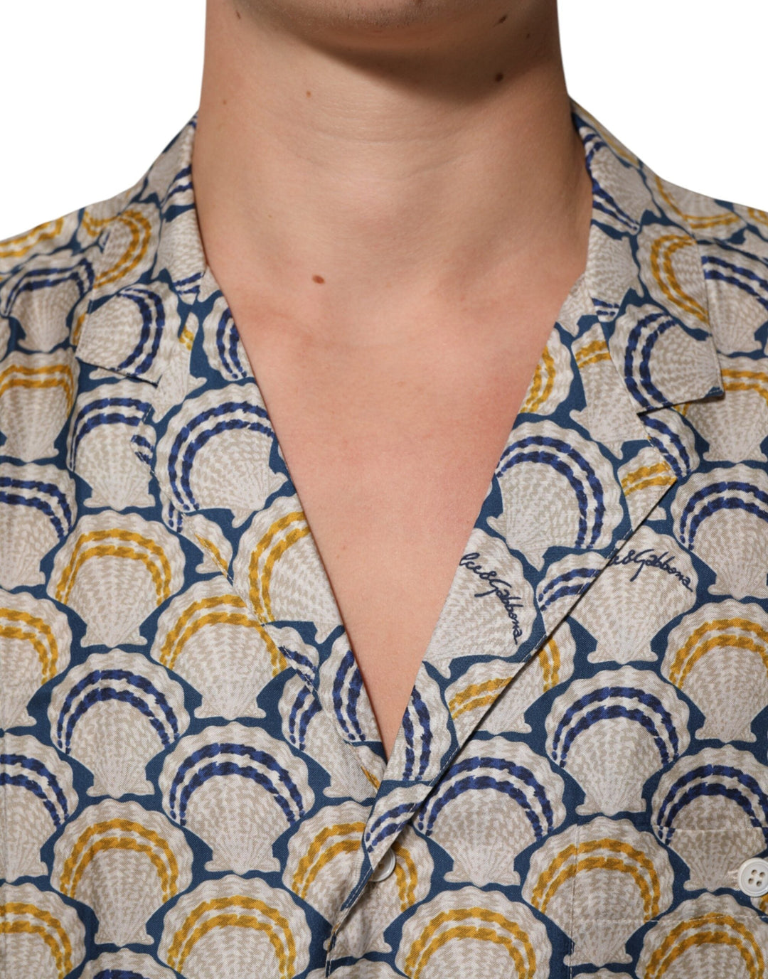 Dolce &amp; Gabbana Cream Cotton Silk Hawaii Scallop Shell Print Shirt