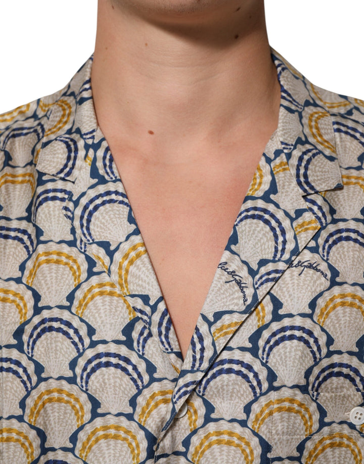 Dolce &amp; Gabbana Cream Cotton Silk Hawaii Scallop Shell Print Shirt